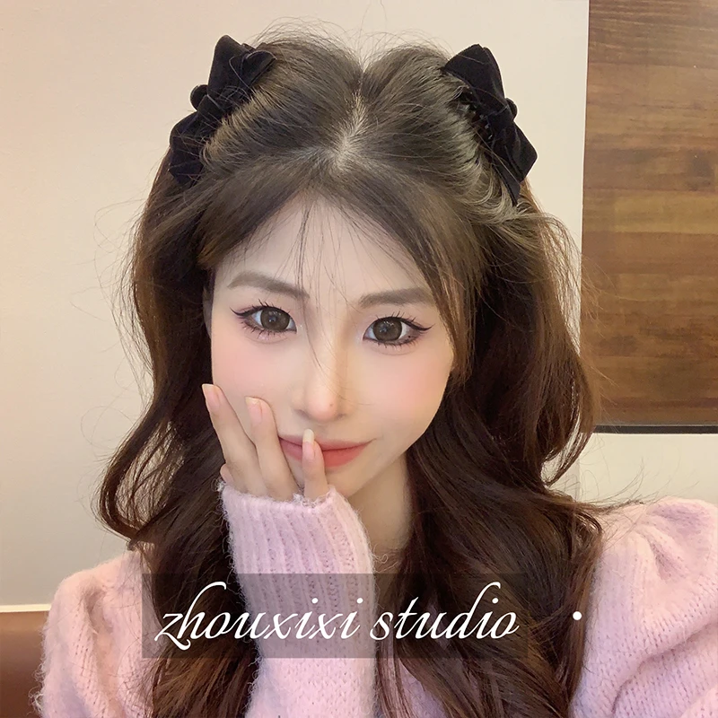 丝绒黑色蝴蝶结发夹优雅可爱高颅顶小抓夹女