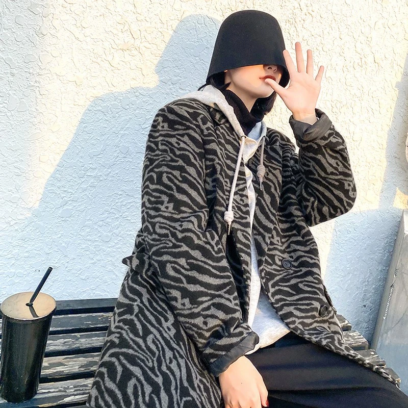 【工厂尾单】西装斑马纹外套男女秋冬气质休闲宽松显瘦条纹毛呢西服