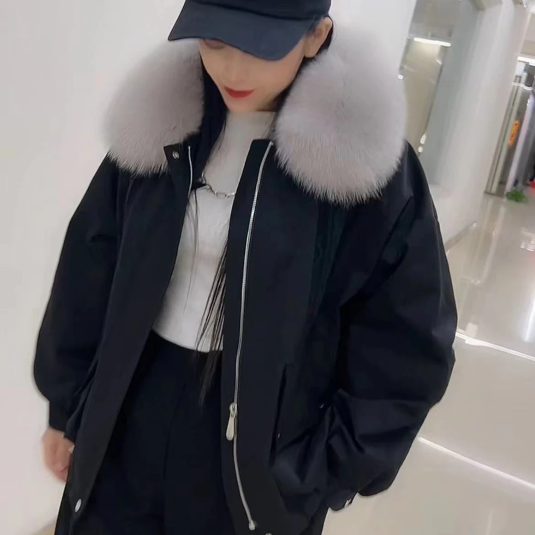 2024新款（758）短款休闲派克百搭大毛领女士灰鼠貂派克服