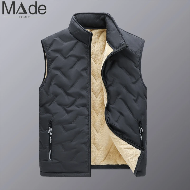 男装羊羔绒马甲男士秋冬季加绒保暖休闲坎肩背心外套中老年马夹