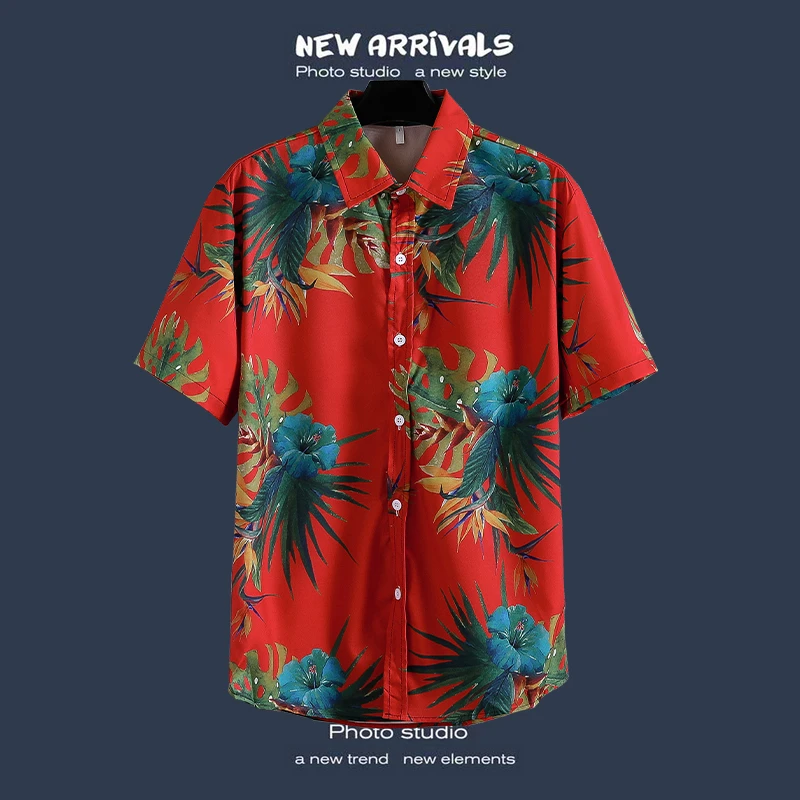 夏季新款韩版ins港风复古碎花薄款情侣衬衣上衣宽松短袖衬衫男潮