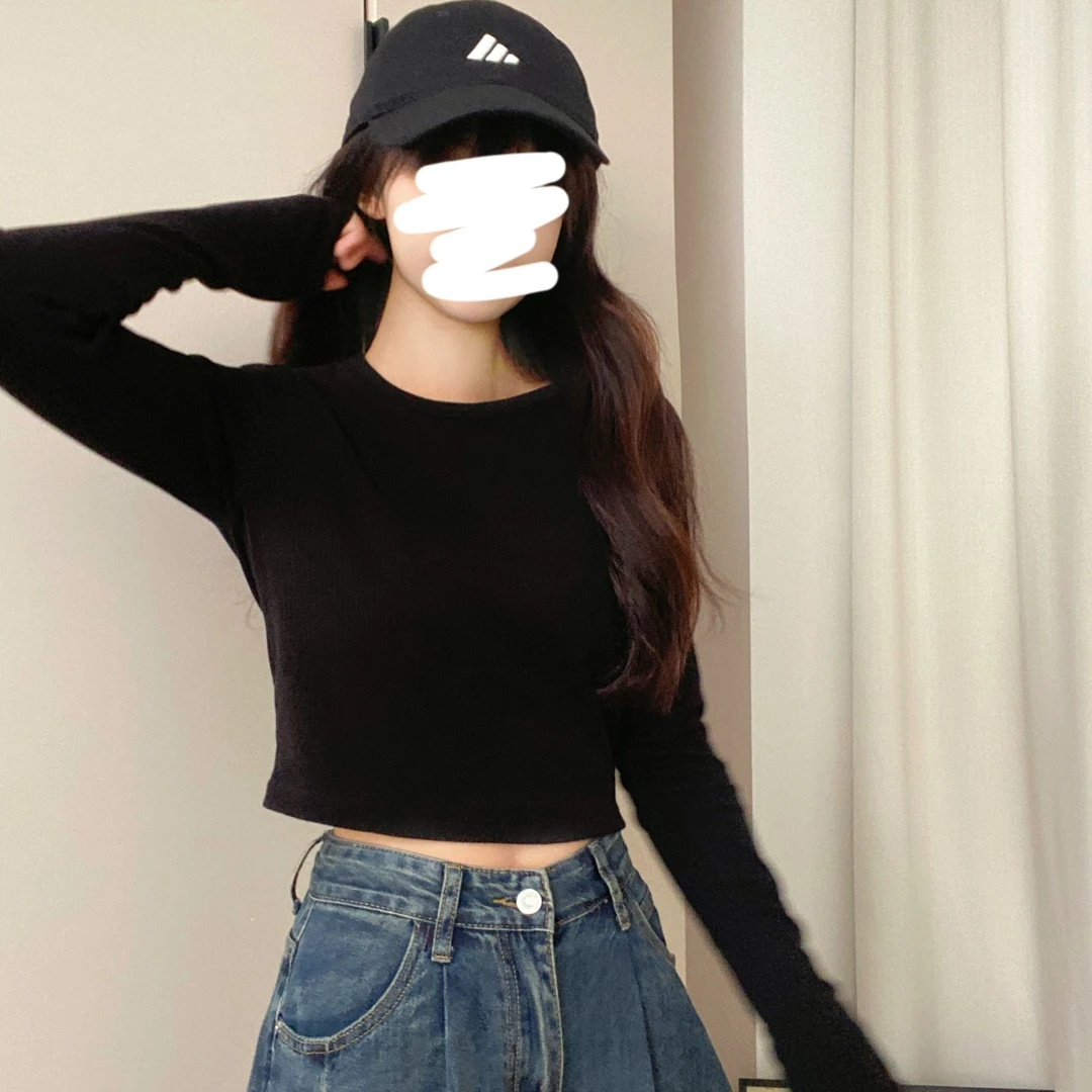 【现货+运费险】Lahoome拉枫韩系掐腰针织正肩春秋短款长袖打底上衣