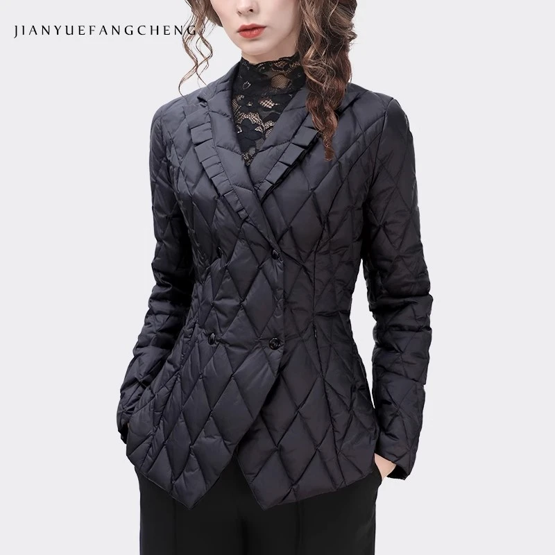 秋冬保暖羽绒服女西装领外套轻薄款白鸭绒轻便上衣羽绒衣WJ22381