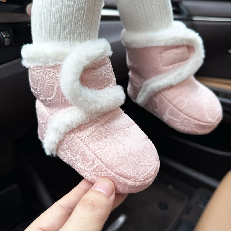 秋冬季加绒加厚婴儿鞋子0-6-12个月女宝宝鞋国风婴幼儿软底学步鞋