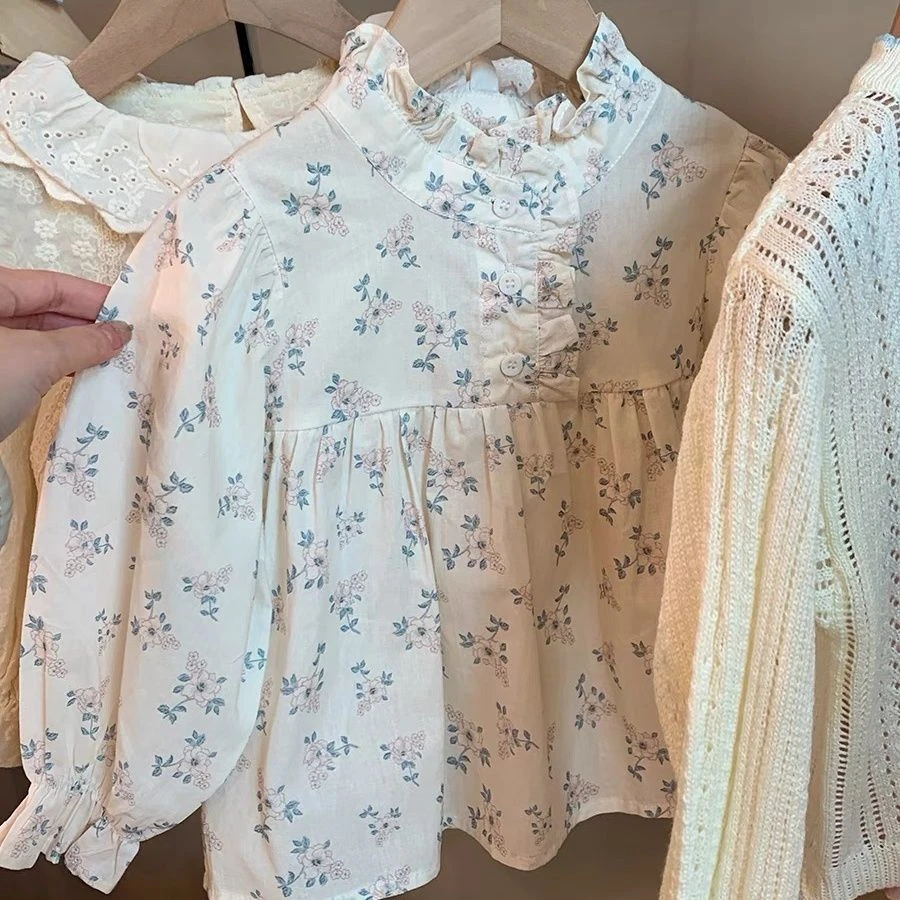 韩版童装2024春季女童娃娃衫儿童洋气时髦碎花衬衫女宝宝休闲上衣