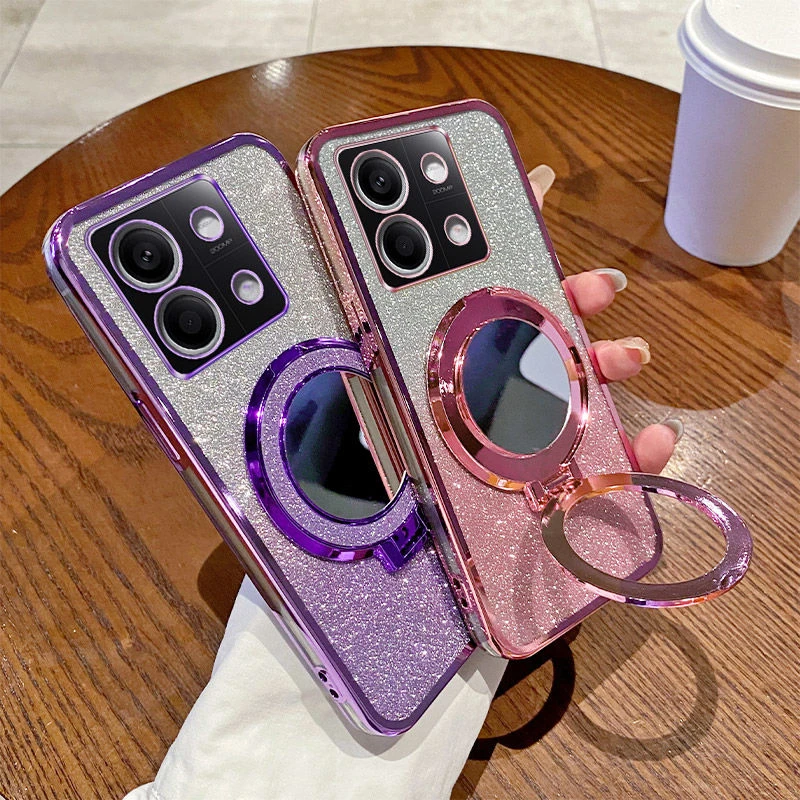 适用适用红米Note13手机壳Note13Pro 13Pro+磁吸化妆镜支架电镀闪