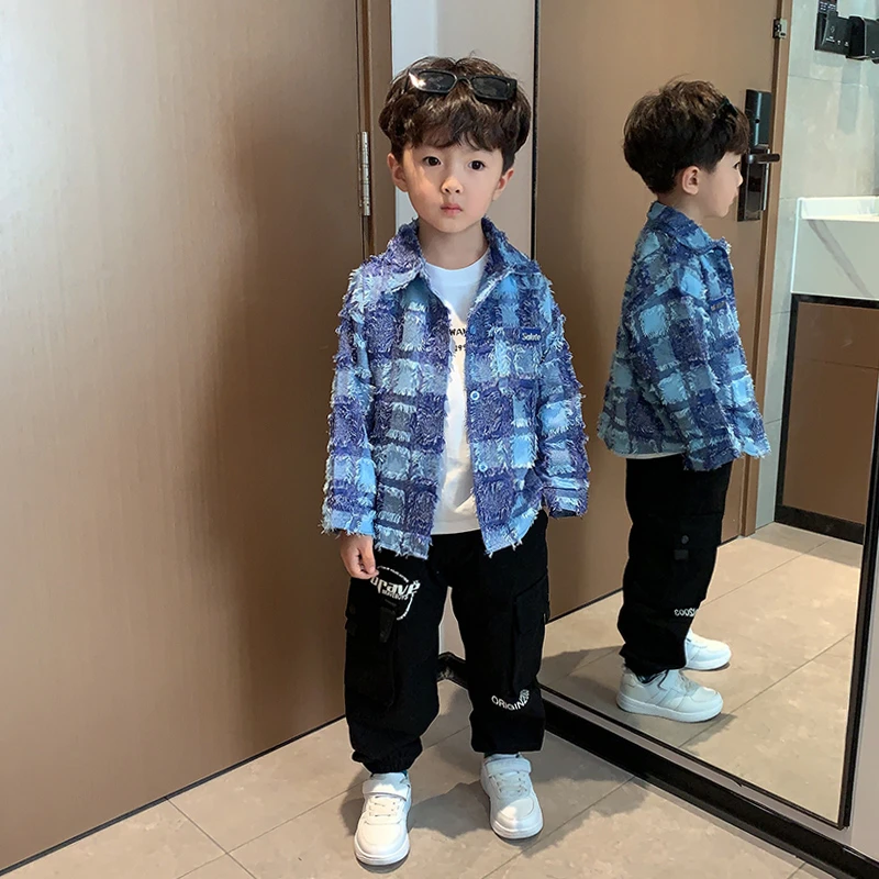 男童春装外套2025春秋季新款痞帅男孩衬衫洋气休闲上衣格子衬衣潮