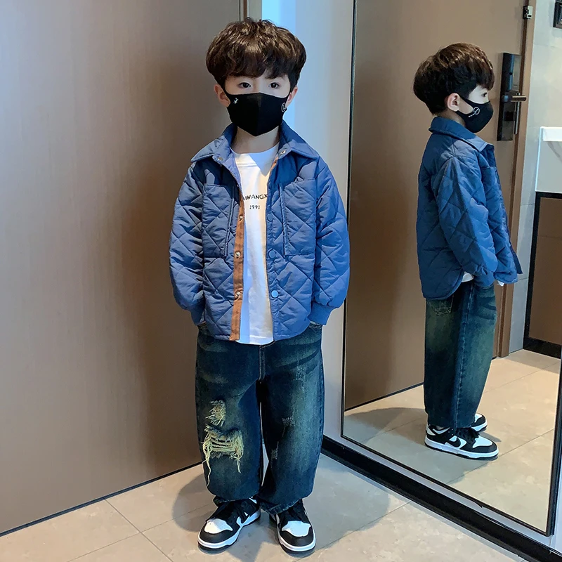 男童薄棉服衬衫小棉袄宝宝棉衣秋冬季夹棉加厚外套冬装儿童洋气潮