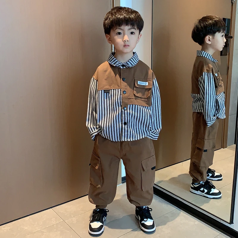 男童衬衫套装2025新款宝宝春秋季韩版小童衣服儿童痞帅工装两件套