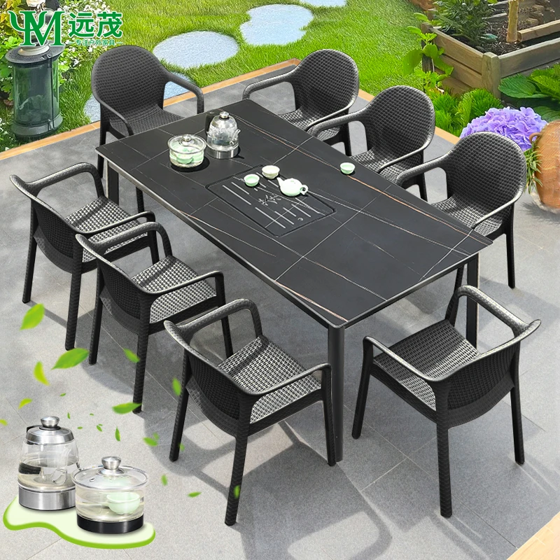 【远茂品牌】家用岩板泡茶桌椅铝合金别墅阳台花园酒店防水茶桌套装