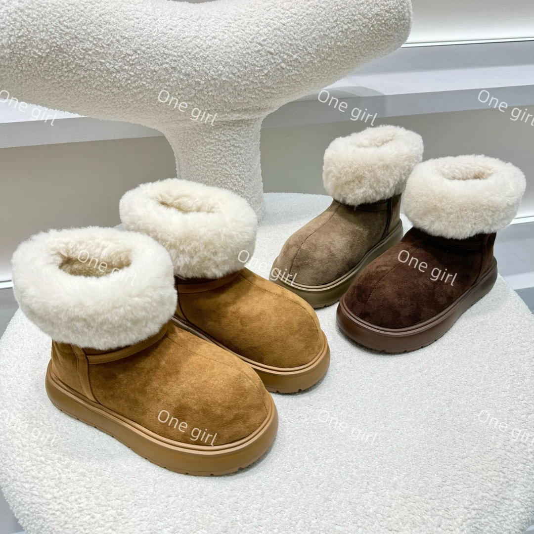 卡皮巴拉厚底雪地靴女2024秋冬新款加绒防滑保暖毛毛翻边大头棉鞋