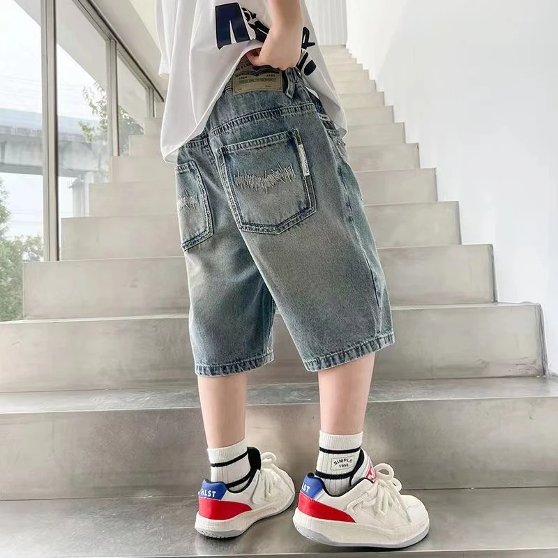 男童夏季牛仔中裤子2025新款男孩儿童短裤五分酷帅气五分夏装潮
