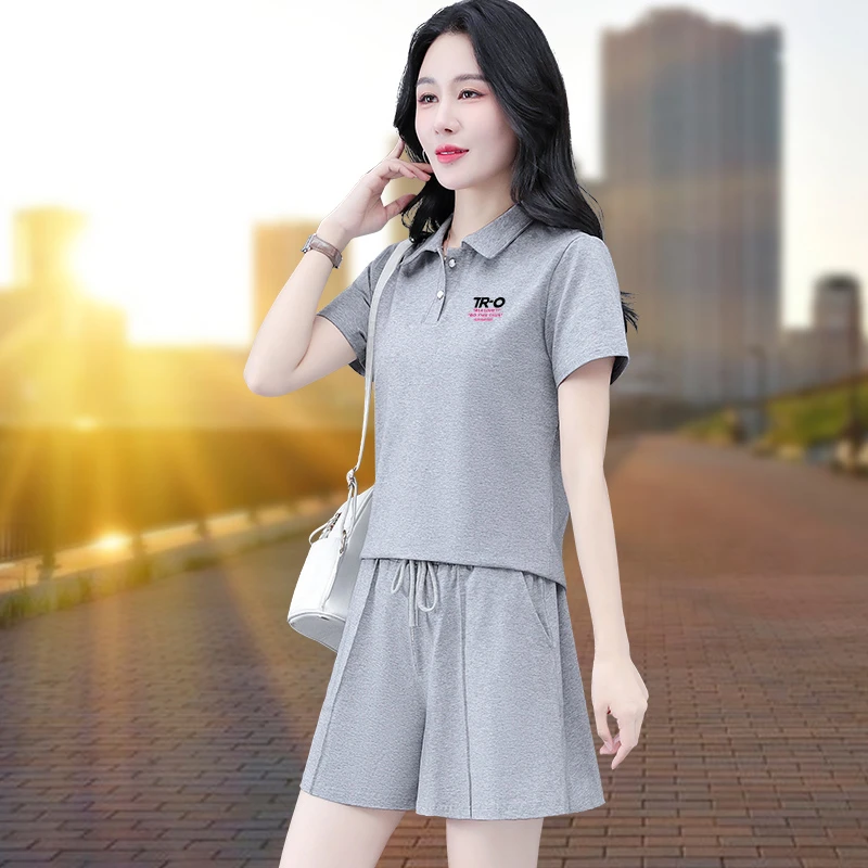 高档纯棉短袖短裤套装女士polo衫夏季时尚大码休闲显瘦气质两件套
