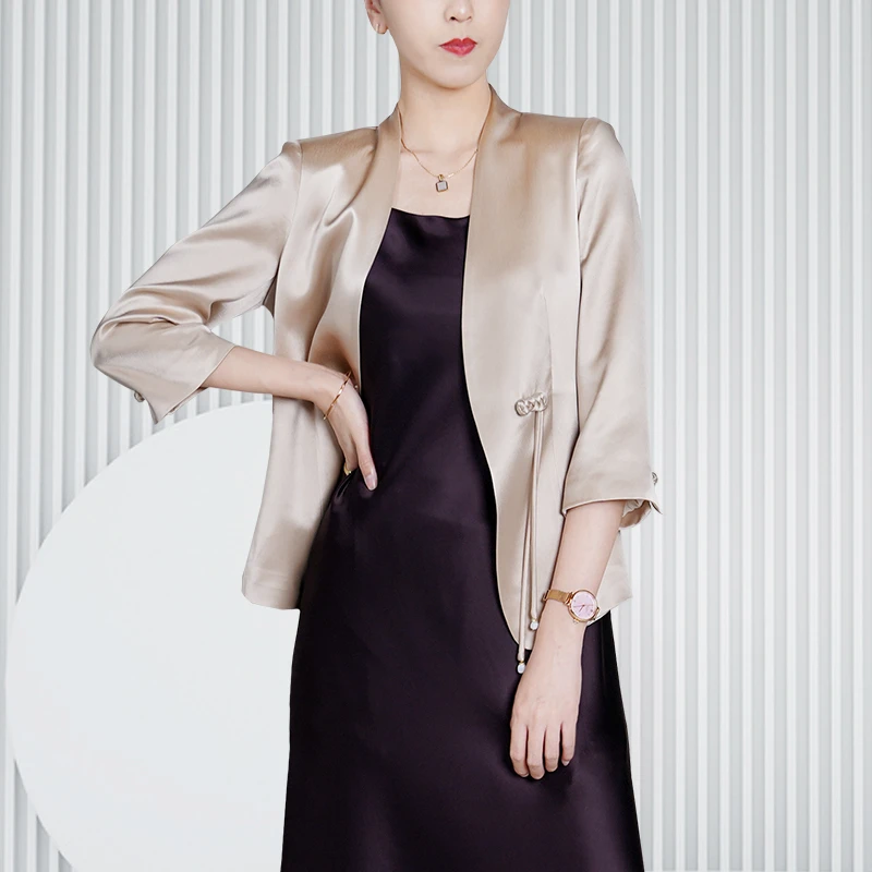 轻奢三醋酸国风盘扣小西装秋季外套中式休闲通勤气质西服开衫