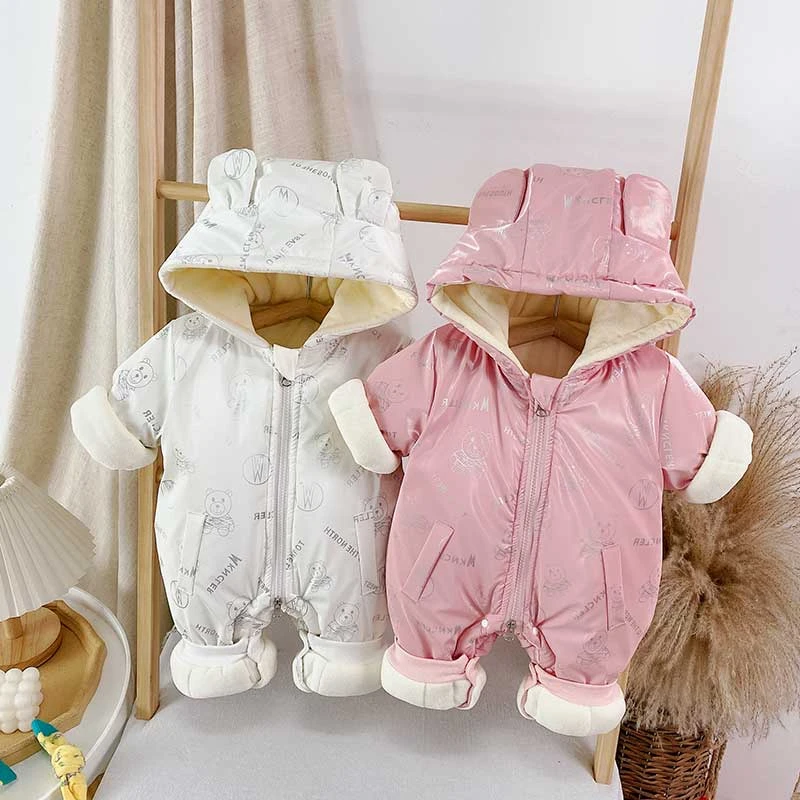 婴幼儿加厚外出服冬季男女宝宝免洗加绒加厚连体衣儿童连帽抱抱服