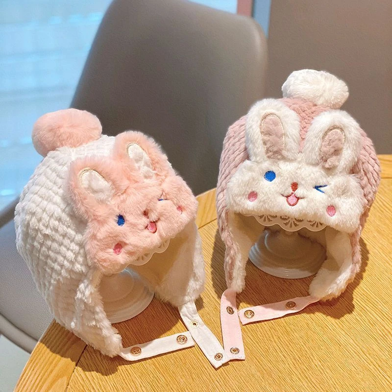 婴儿帽子秋冬季雷锋帽冬款女童加绒护耳帽女保暖洋气儿童宝宝卡通