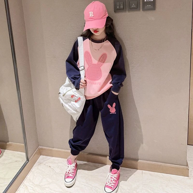 时尚休闲女童长袖卫衣上衣洋气儿童冬装时髦女大童网红炸街两件套