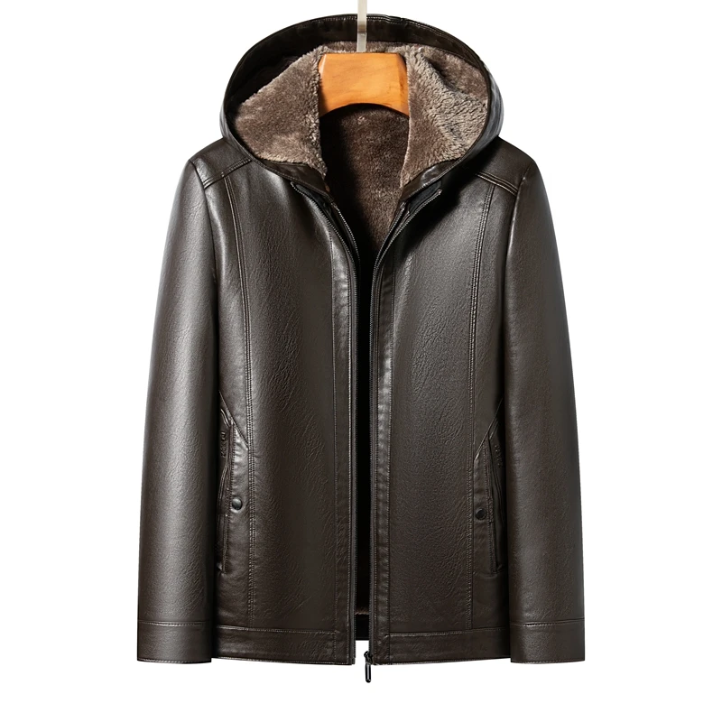 2025春季男士冬款加绒加厚可脱可卸帽子绵羊皮皮衣