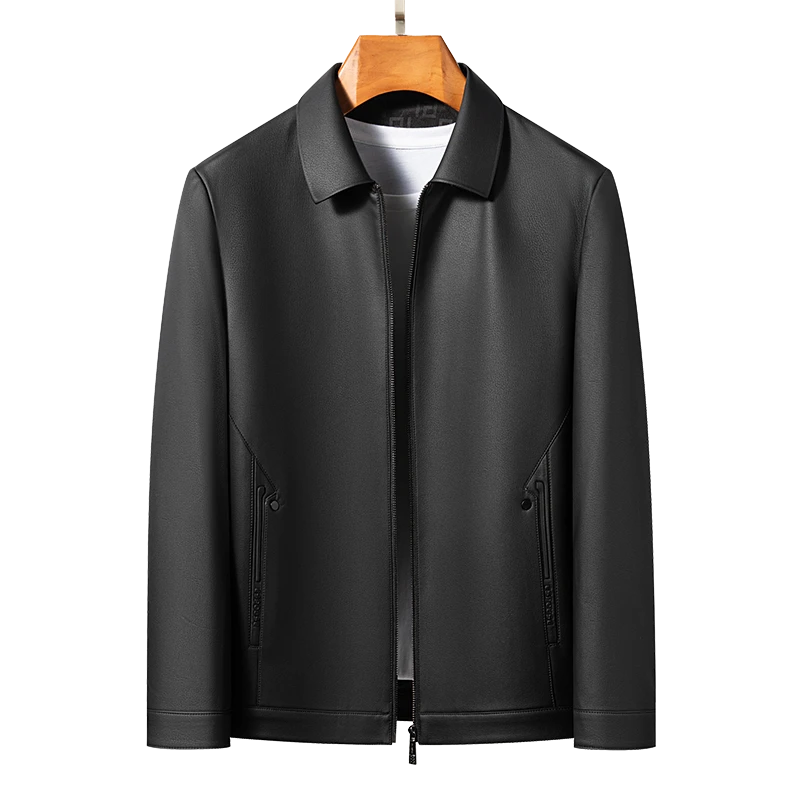 2025春季新款男士高档时尚商务休闲翻领牛皮皮夹克-2