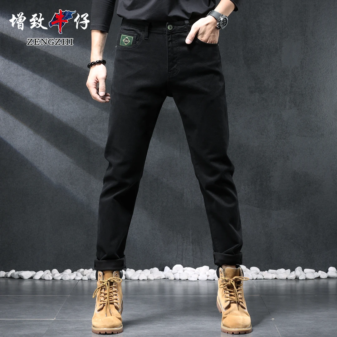 ZENGZHI/增致牛仔606#高级黑时尚潮流男士牛仔裤百搭弹力小直筒裤