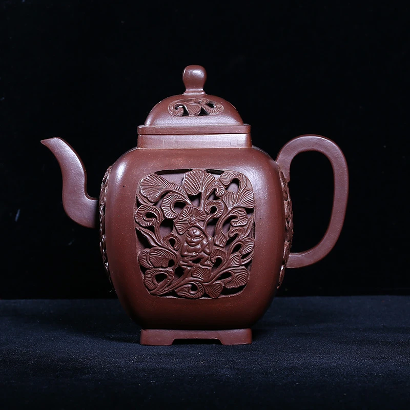 宜兴紫砂老壶老紫泥独孔700c镂空印版高方壶