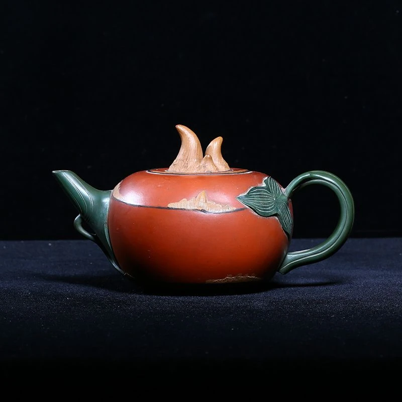 宜兴紫砂老壶早期一厂龙窑柴烧窑变14孔450c全手工马蹄莲壶