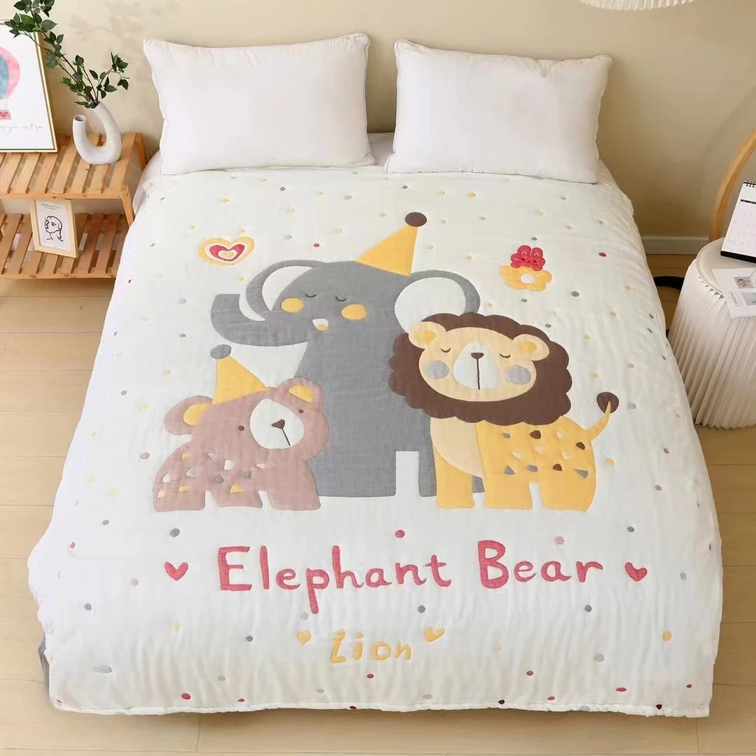 （动物欢乐汇）150*200云朵泡芙被纱布亲肤透气可爱机洗单人