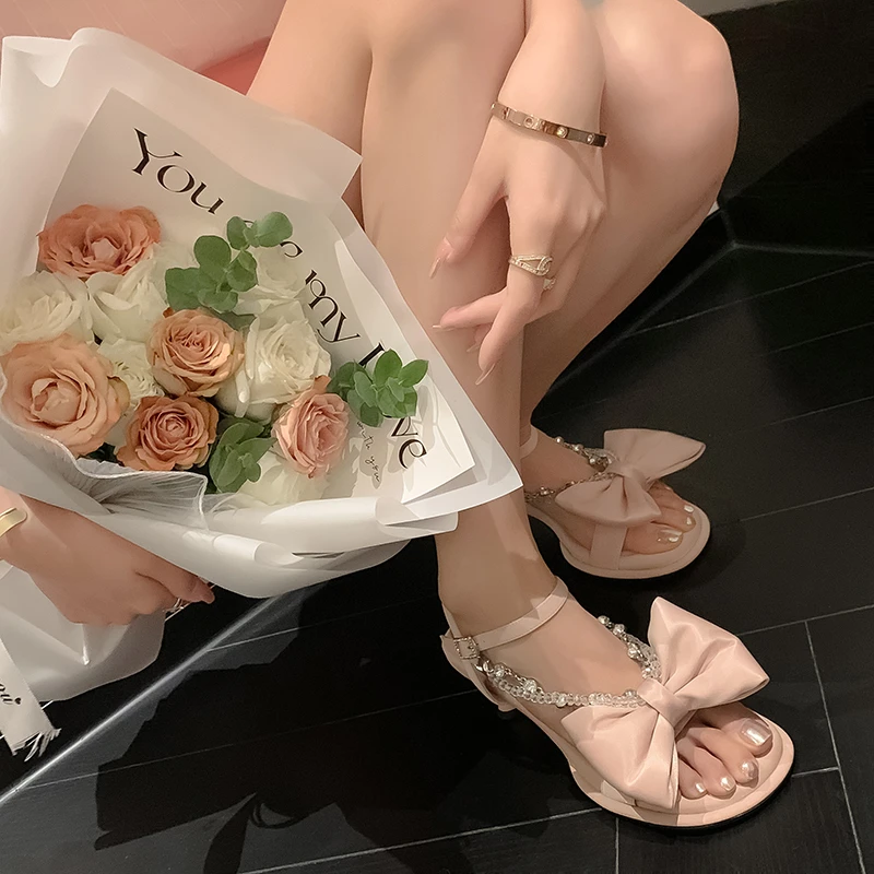 跟高5cm/34-39/云朵舒芙蕾甜美蝴蝶结高跟凉鞋时尚百搭甜美风气质