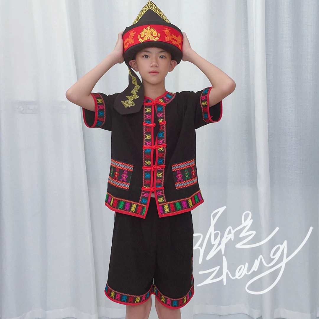 中性民族风儿海南黎族服男童兄弟纹表演服夏装民族舞