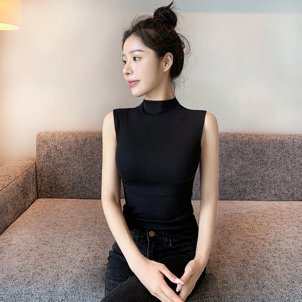 黑色螺纹韩版无袖背心2023年夏季时尚百搭修身休闲性感打底上衣