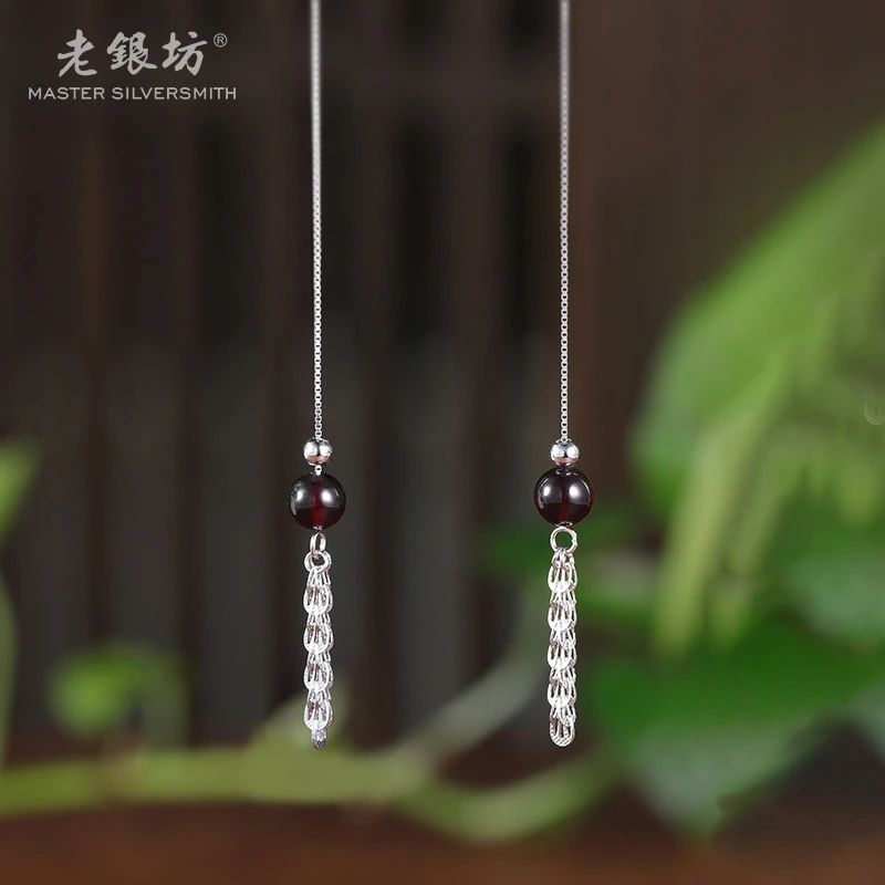 【老银坊】s925银血珀凤尾耳线 0013051