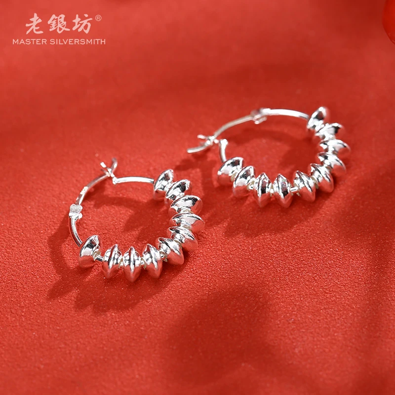 老银坊 925银耳饰 算盘珠耳扣女士高端耳环生日礼物送妈妈0015148