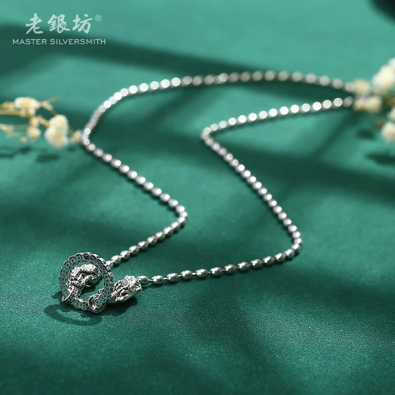 老银坊 链子925银 珠珠双貔貅套链女项链母亲节礼物送妈妈0022446