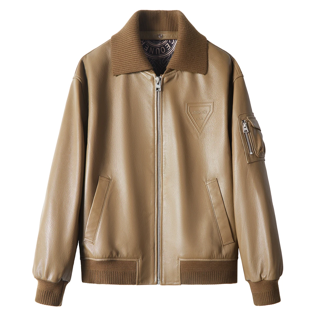海宁真皮山羊皮休闲时尚棒球款男士港风外套