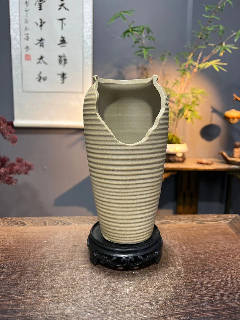 创意陶瓷高桩悬崖粗陶花盆绿植栽盆景造景盆11*20CM