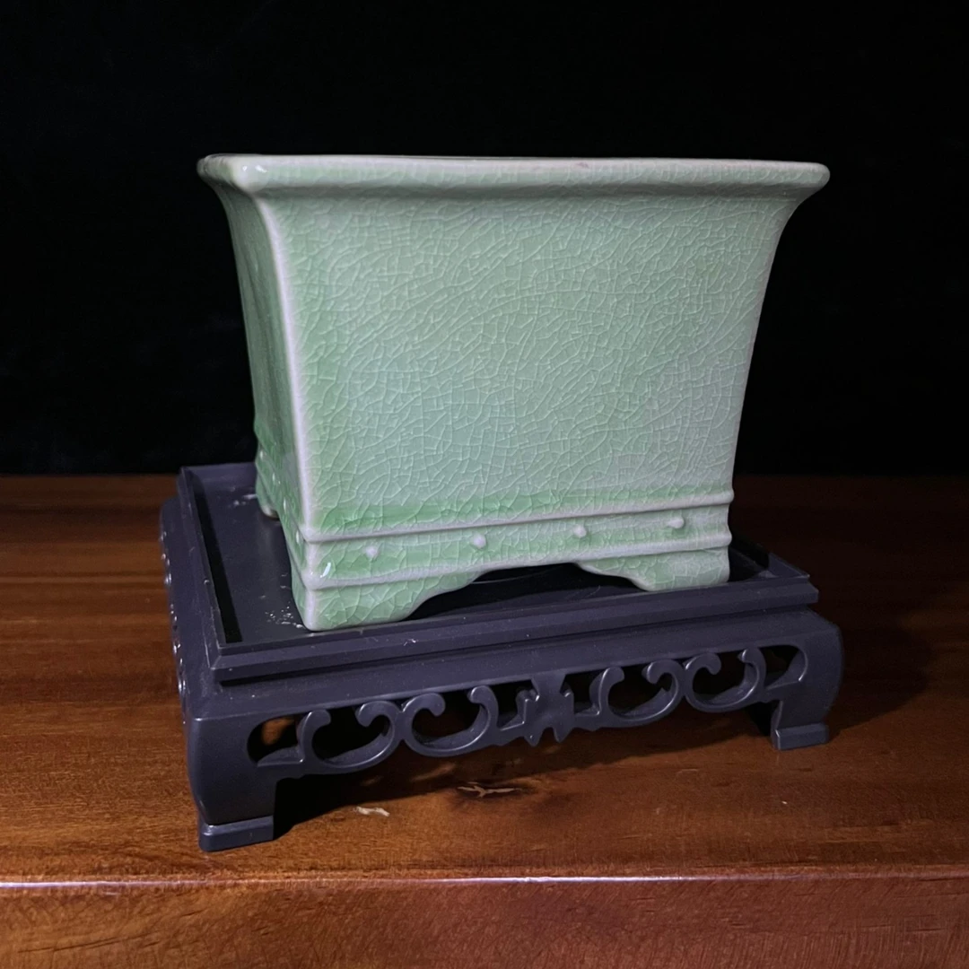 陶瓷创意正方形花盆冰裂绿植造景盆12*10cm