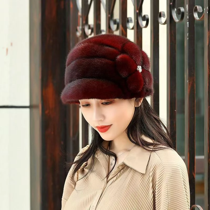 整皮水貂大花帽子女款水貂帽子貂皮帽子貂毛帽女