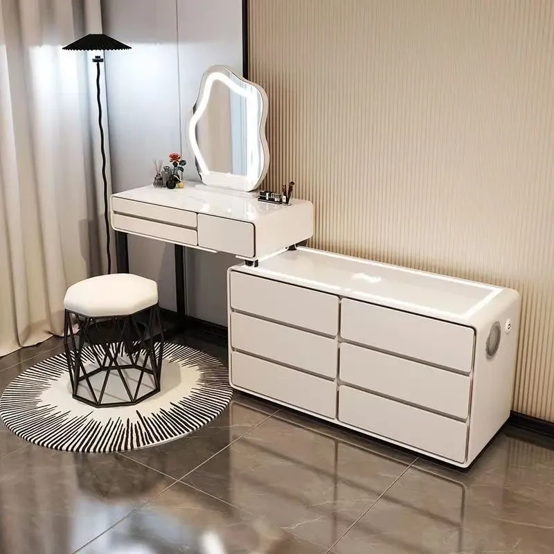 2023实木奶油风梳妆台卧室现代简约智能梳妆台收纳柜一体化妆桌子