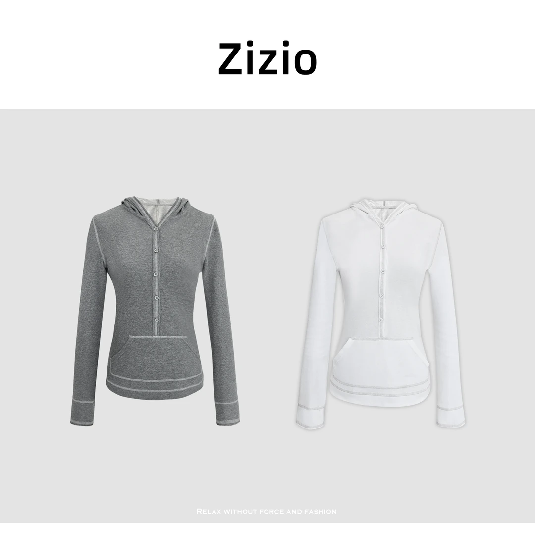 Zizio 三针五线 掐腰卫衣修身显瘦休闲套头秋季连帽上衣24XZ0105
