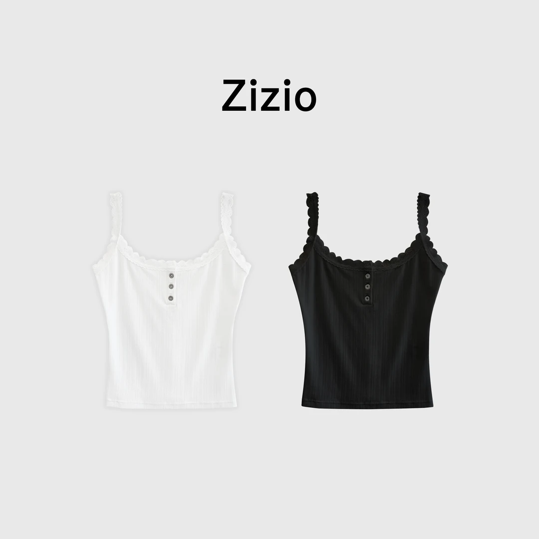 Zizio 百搭小能手 美式复古辣妹蕾丝边吊带背心女夏外穿24XZ0033