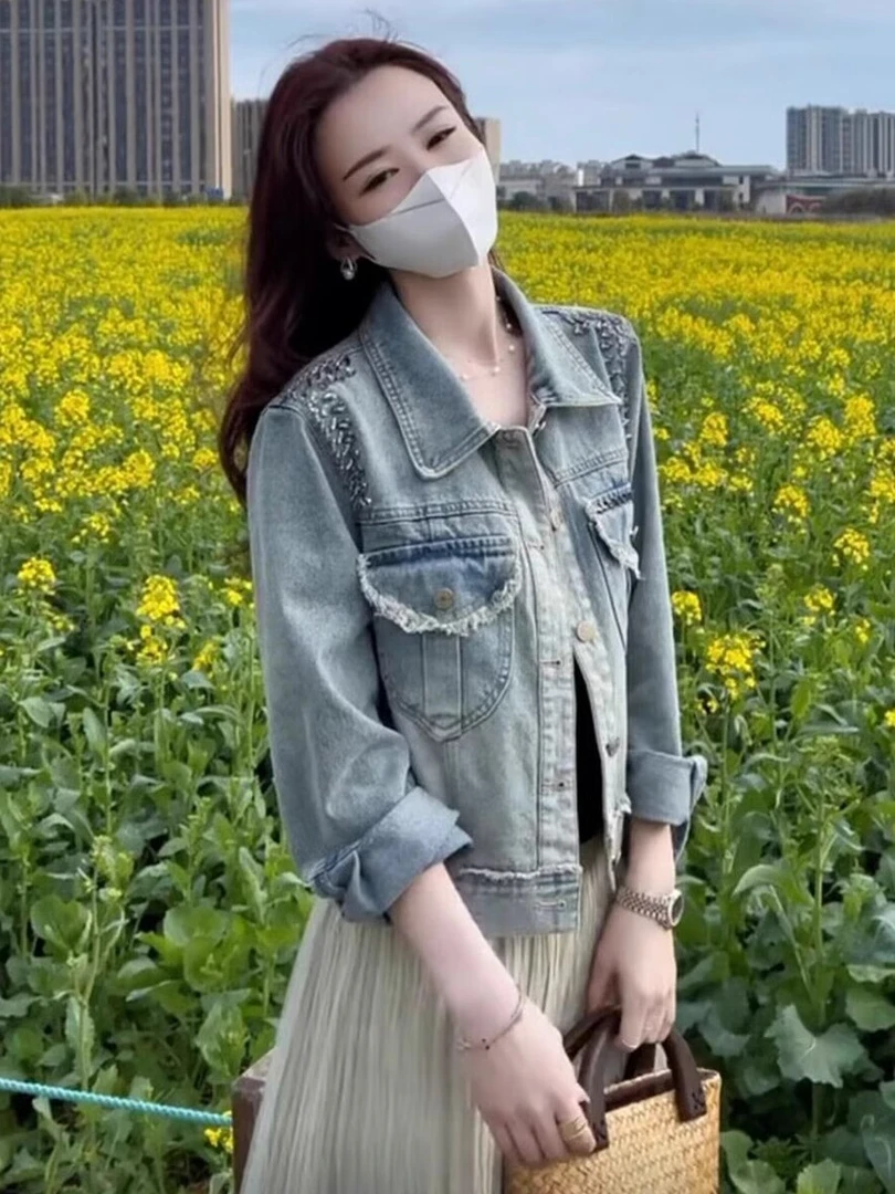 150矮小个子牛仔外套女今年流行秋装穿搭复古休闲高级感短款外套
