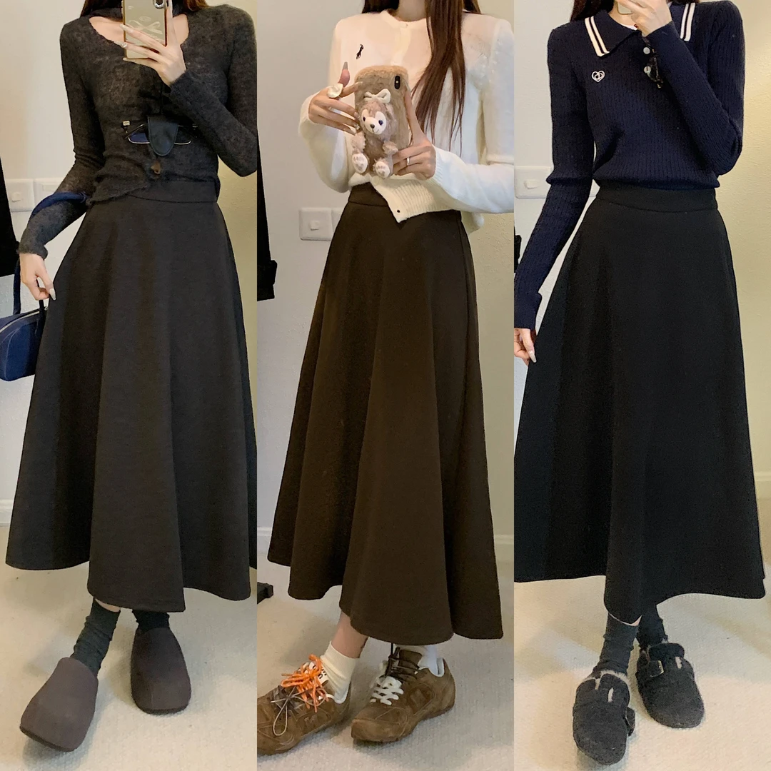 【小曹大码】胖MM秋季韩式显瘦潮流高腰加厚毛呢半身裙-6746