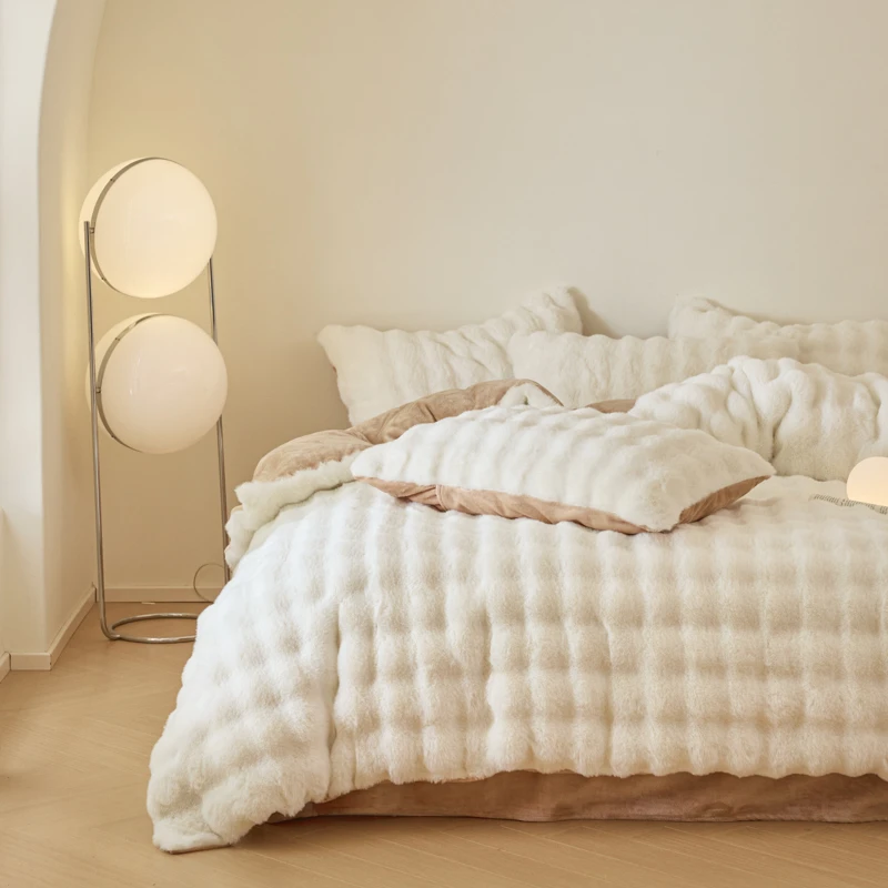 【初眠纺】2023A类580克獭兔毛11-12斤双面加厚兔兔绒大泡泡四件套