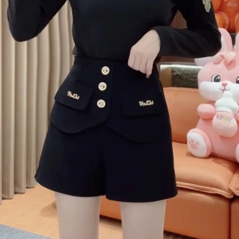 西装短裤裤女2024秋冬新款百搭高腰遮肚韩版气质设计感a字裤潮