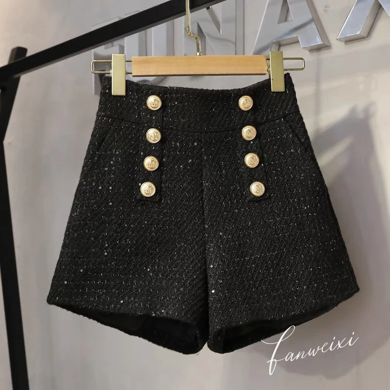 新款 小香风阔腿短裤女高腰显瘦宽松a字休闲裤气质外穿靴裤