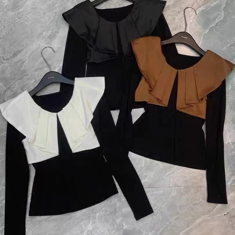 2024 新款设计感高端撞色拼接修身上衣女