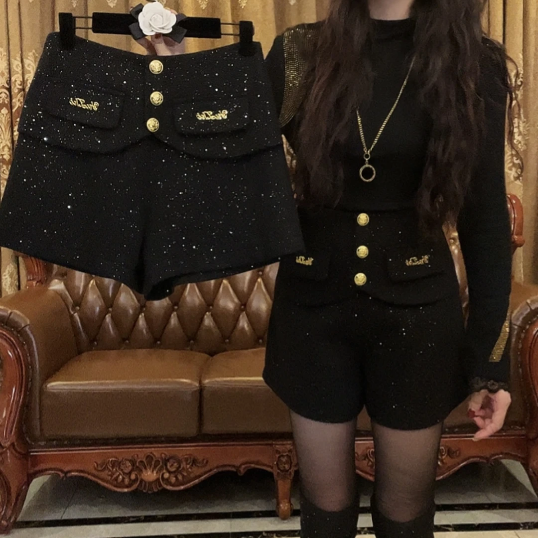 6臣韩原创 面料加厚透气阔腿裤松紧腰双层裤裙2024新款洋气高腰