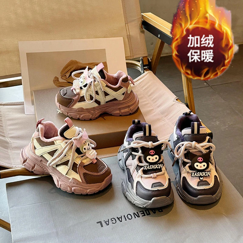 回力瑞女童鞋子冬季2023新款儿童加绒运动鞋百搭保暖二棉鞋老爹鞋