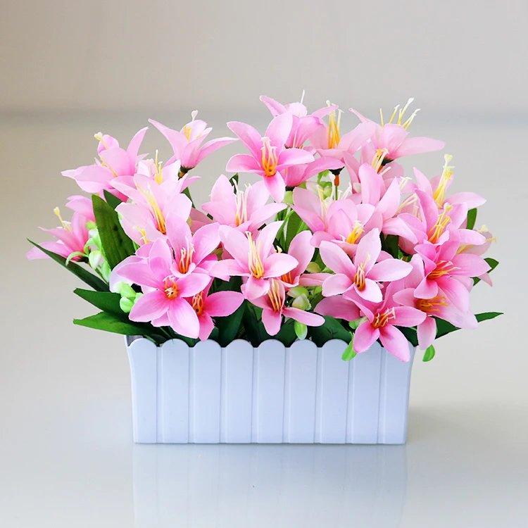 仿真百合塑料花绢花栅栏花篮套装单束客厅家居装饰品餐桌茶几摆件