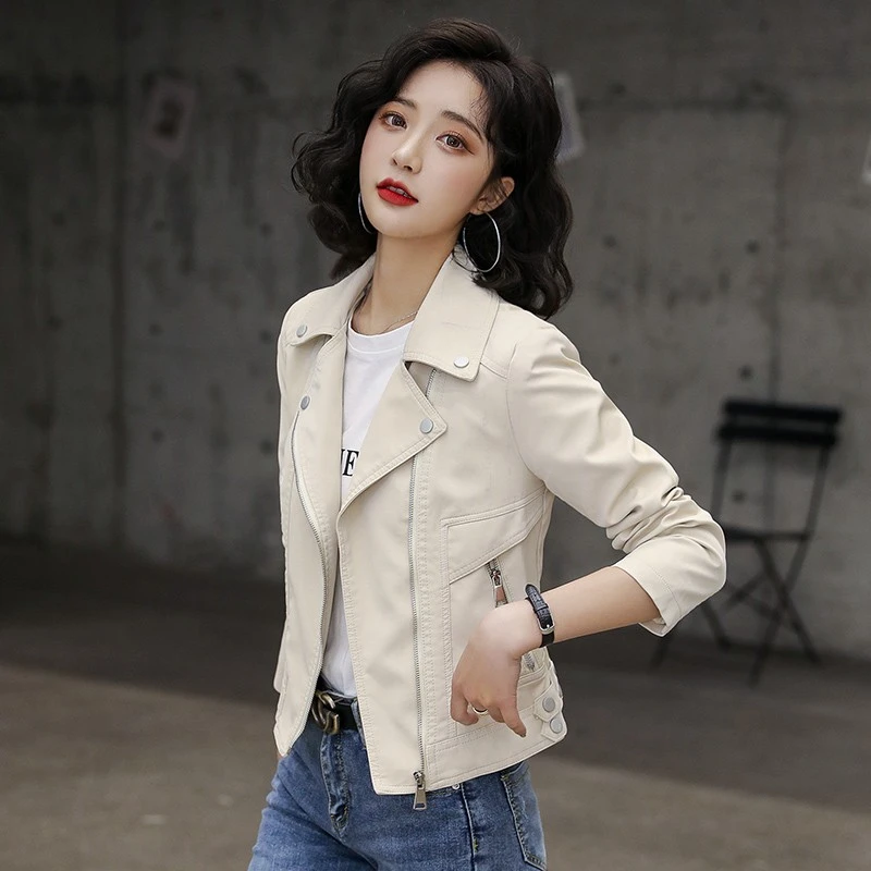 欧洲站女皮衣2023秋冬新款短款修身显瘦黑色帅气百搭机车夹克外套